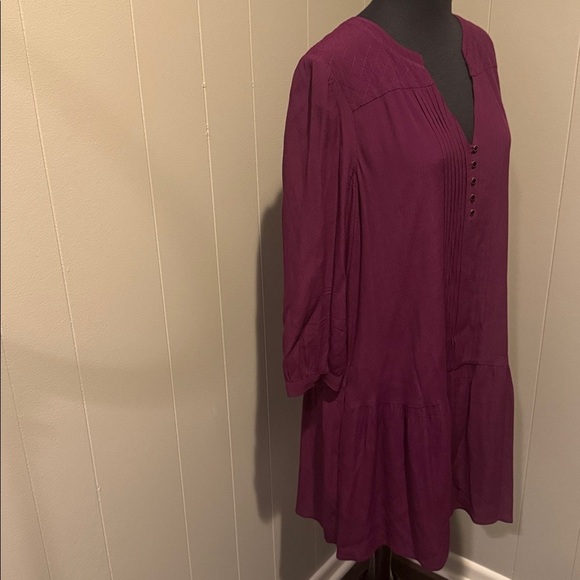 Maeve (Anthropologie) Galina plum tuxedo pleat (front & back) drop waist midi. M - Picture 4 of 10